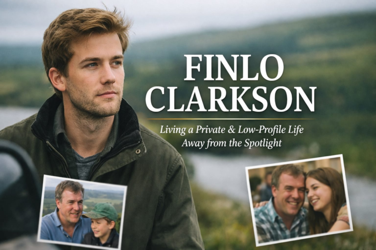 Finlo Clarkson, son of Jeremy Clarkson, enjoying a private life away from the spotlight with a serene countryside background